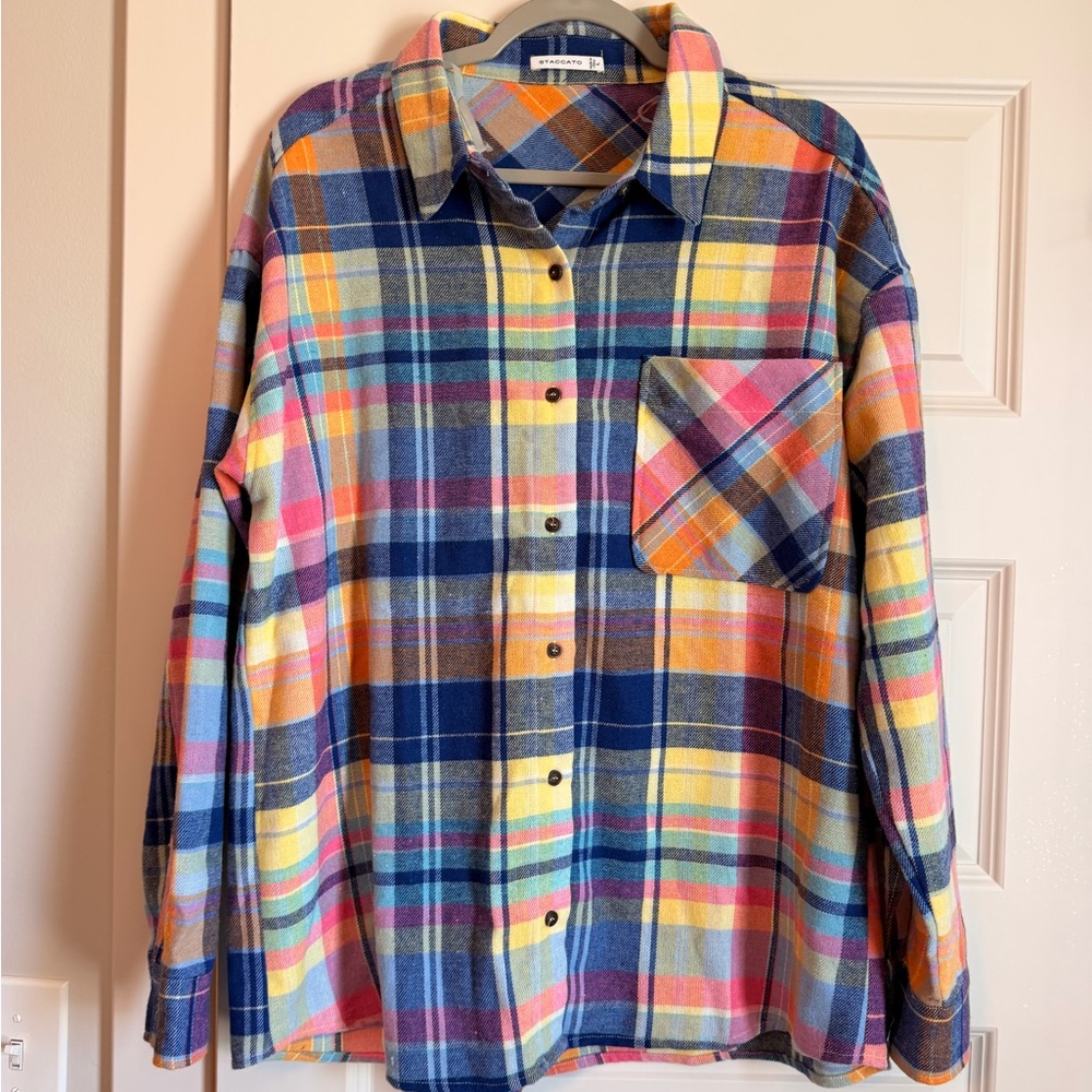 Brand new! Staccato plaid flannel. Size large